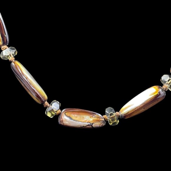 Earth Tone Shell Beaded Necklace Long Boho Natural Organic Fall Festival Jewelry - Picture 2 of 6